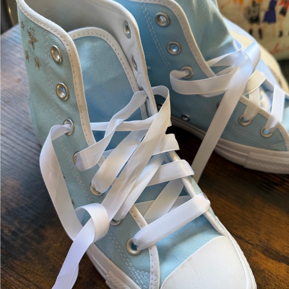 Light Blue High-Top Sneakers - Picture 3 of 16
